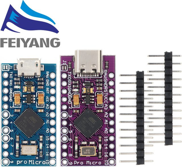 SAMIROB Pro Micro Controller Modul mit USB-C und Micro-USB für Arduino/Leonardo ATMEGA32U4-MU Ersatzmodul 5V 16MHz - Bild 1