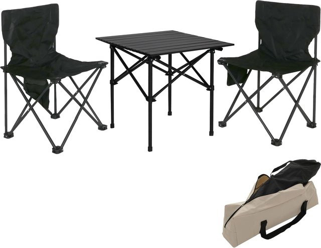 MCW Campingset N50 mit Tisch und 2 Klappstühlen aus Metall in Schwarz - Bild 1