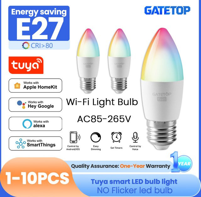 Tuya Smart LED Glühbirne E27 RGBWW mit WiFi und Bluetooth, 6W, Sprachsteuerung über Alexa und Google Assistant, Multicolour - Bild 1