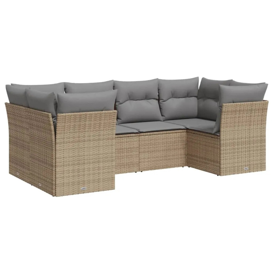vidaXL 6-tlg Garten-Sofagarnitur in L-Form aus Poly-Rattan in Beige mit Sitzkissen und Rückenkissen inklusive Stauraum - Bild 2