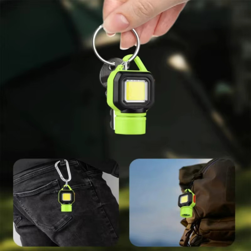 QHSPE COB LED Schlüsselanhänger-Leuchte Gelb, USB-aufladbare tragbare Arbeitsleuchte mit Haken für Outdoor, Camping und Notfälle - Bild 3