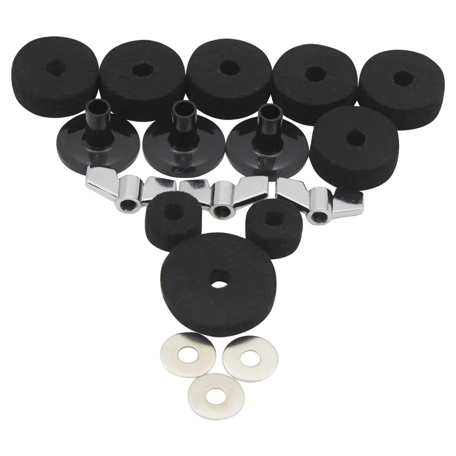 Slade 18-teiliges Set Becken-Filz-Pads und Unterlegscheiben mit Flügelmuttern in Schwarz als Ersatzset für Beckenständer, Hi-Hat und Trommel-Zubehör - Bild 4