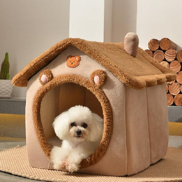 Haustyp Hundehütte und Katzenhütte für alle vier Jahreszeiten mit herausnehmbarer Stoffmatte, B/T/H: 40 x 35 x 33 cm - Bild 1