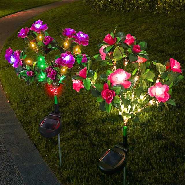 DBF Azalea LED-Solarblumenlampe in Mehrfarbig mit schwarzem Gehäuse zur dekorativen Garten- und Wegbeleuchtung - Bild 1