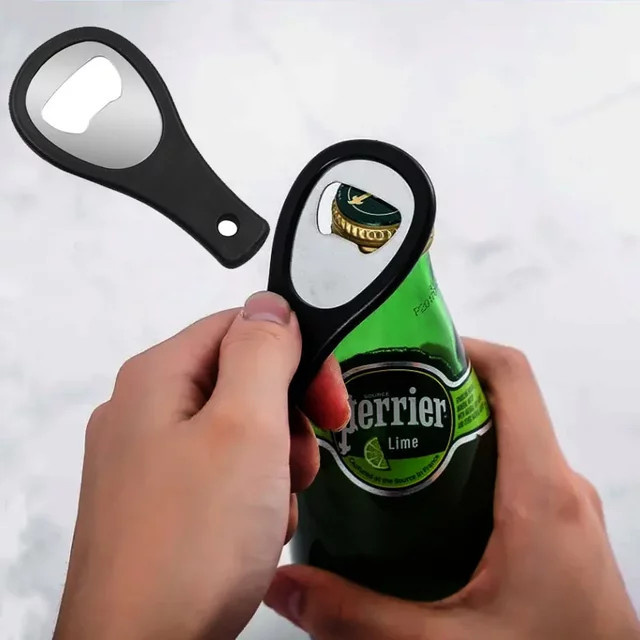 Tragbarer Mini Glasöffner aus Metall in Schwarz mit ergonomischem Griff für Bierflaschen und Dosen - Bild 1