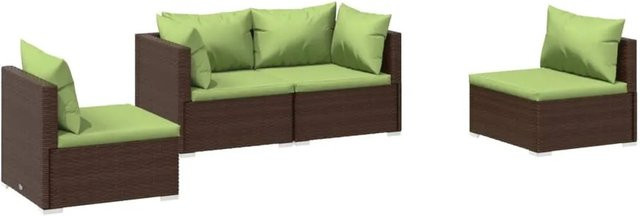 vidaXL 4-tlg Garten-Lounge-Set aus Poly-Rattan in Braun mit Kissen und L-Form - Bild 1
