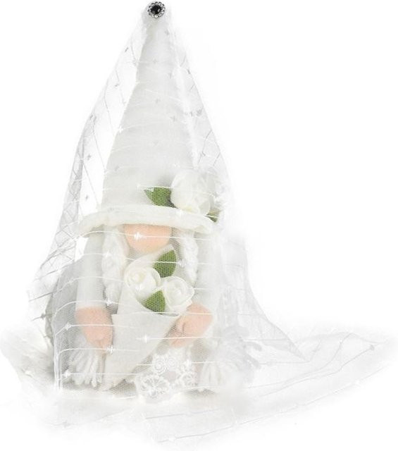 Hochzeitswichtel Figuren aus Plüsch als Braut und Bräutigam in Weiß zur Hochzeitsdekoration - Bild 1