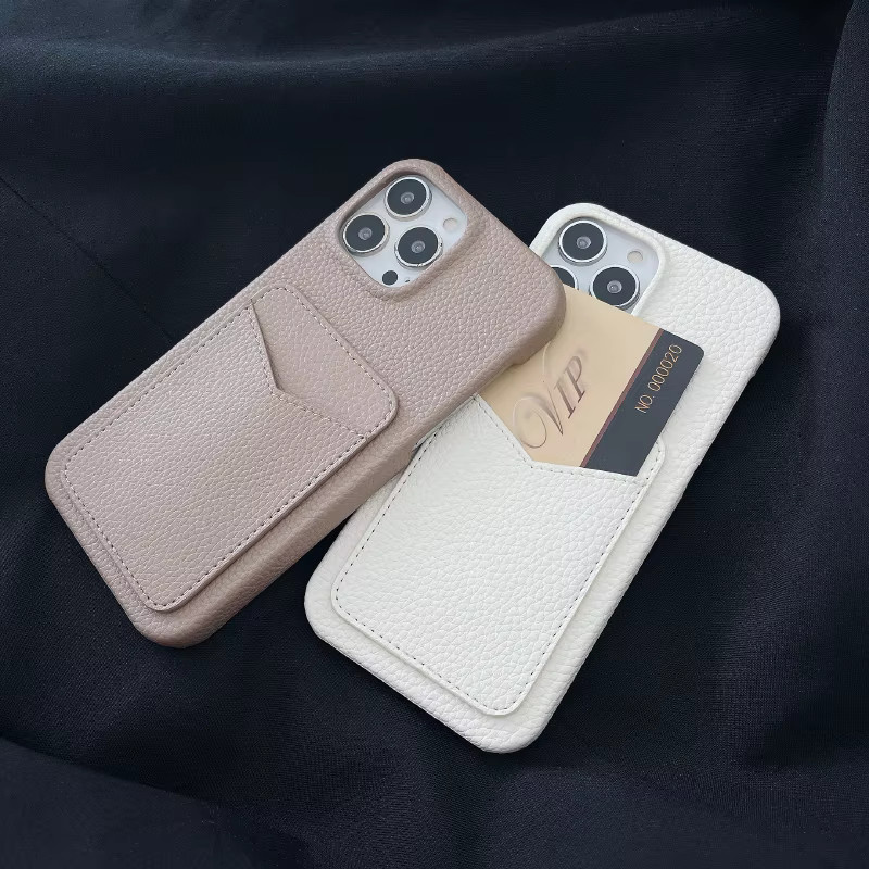 RUWANGAA Stoßfeste iPhone Handyhülle mit Kartenfach und Brieftaschenfunktion in Beige - Bild 1