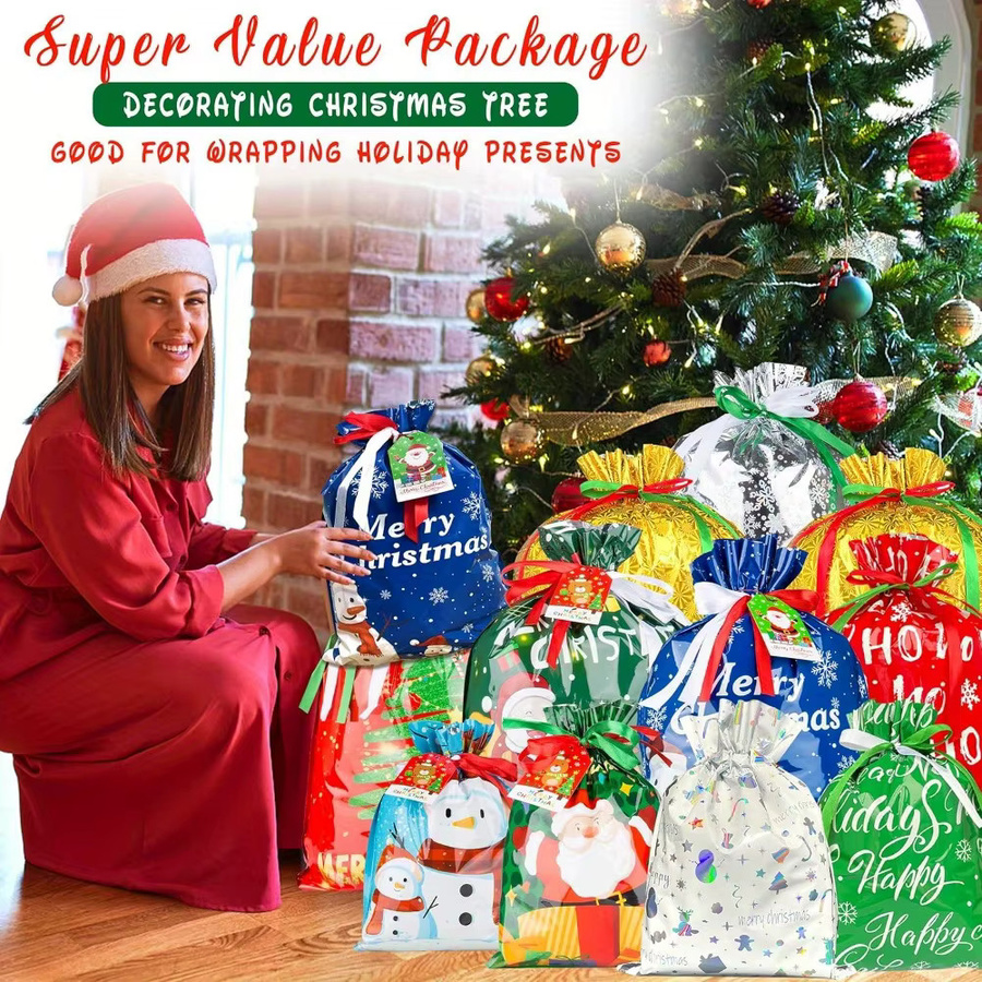 33 Geschenktüten mit Weihnachtsmotiv in verschiedenen Farben und Größen mit Kordelzug aus Papier - Bild 3