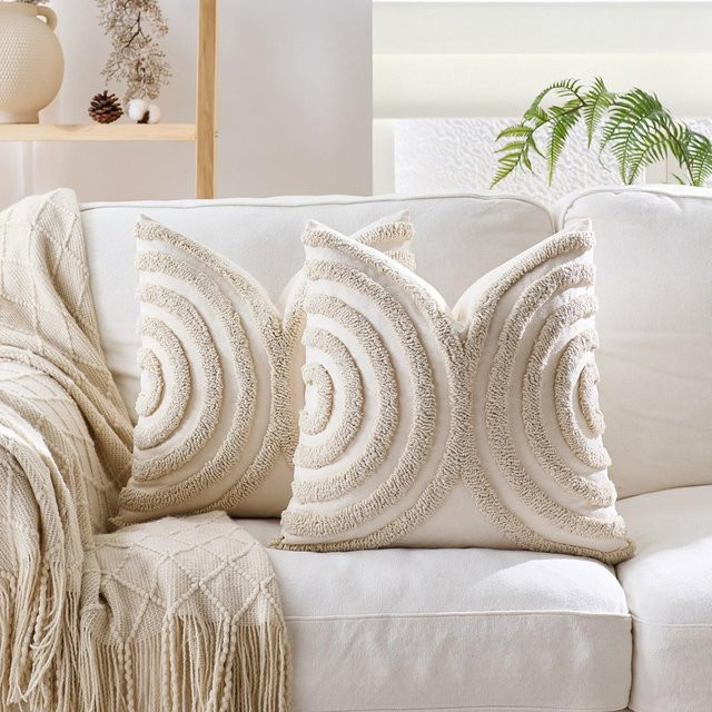 HASE FiFi 2er-Set Boho Chic Kissenbezüge in Beige, gewebt und getuftet, B/B: 45 x 45 cm - Bild 1