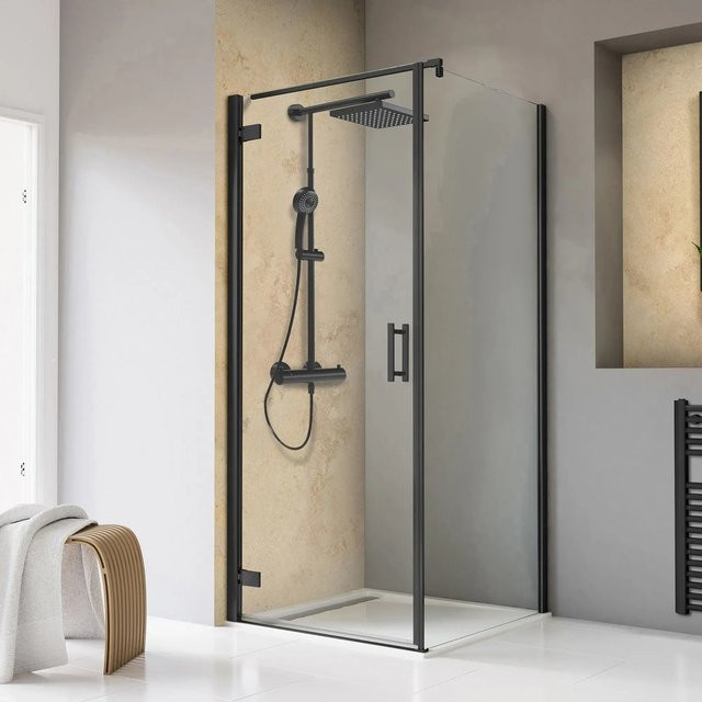Schulte Duschkabine TouraPlus Drehtür mit Seitenwand, Mattschwarz, Glas Klar, B/T/H: 100 x 100 x 200 cm - Bild 1