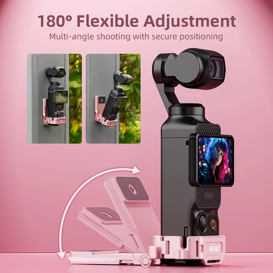 BRDRC Magnetische Erweiterungshalterung für DJI OSMO Pocket 4 in Pink, Metallkäfig mit verstellbarer Basis und Cold-Shoe-Adapter - Bild 3