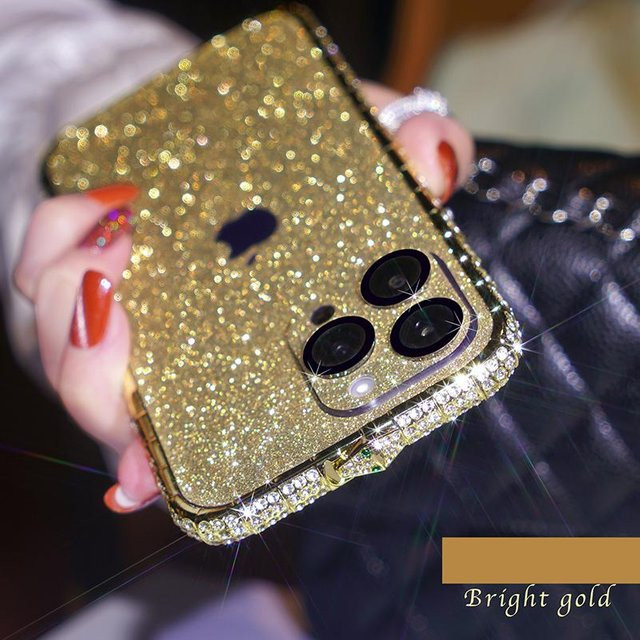 Glitzer Diamant Metall Bumper Case mit Strass Bling Cover für Apple iPhone in Gold - Bild 1