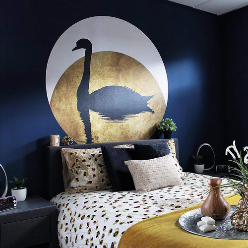 K&L Wall Art Vliestapete Kubistika Schwan gold Vollmond, mehrfarbig, matt, B/H: 236 x 236 cm - Bild 2