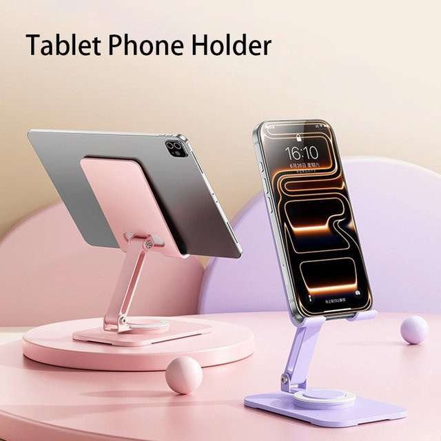 360 Grad drehbarer faltbarer Tablet und Smartphone Ständer aus Aluminium in Blau für iPad Pro, iPhone und Xiaomi - Bild 1