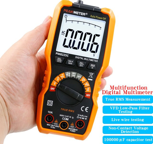 PEAKMETER PM8225C Elektriker-Multimeter, intelligentes Digitalmultimeter mit hochpräziser Anzeige in Orange - Bild 1