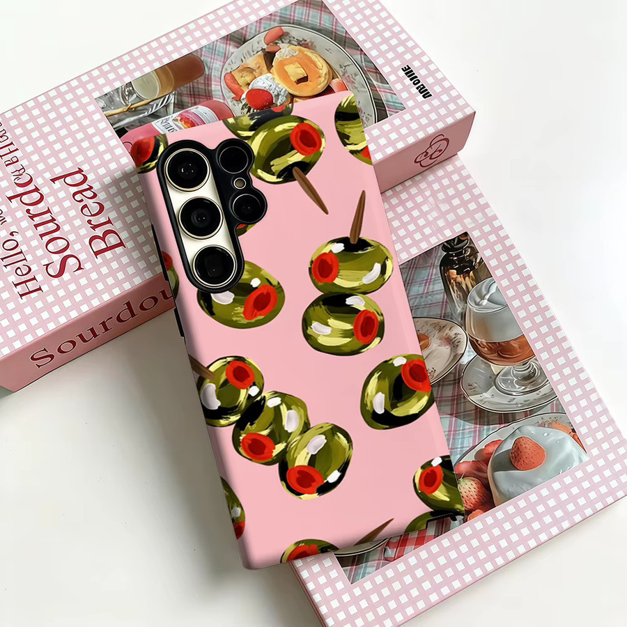Olive Pin Pop Handyhülle für Samsung Galaxy S25 Ultra, S24, S23 Ultra und S23 Plus, stoßfeste Doppelschicht Rückabdeckung in Grün und Pink - Bild 3