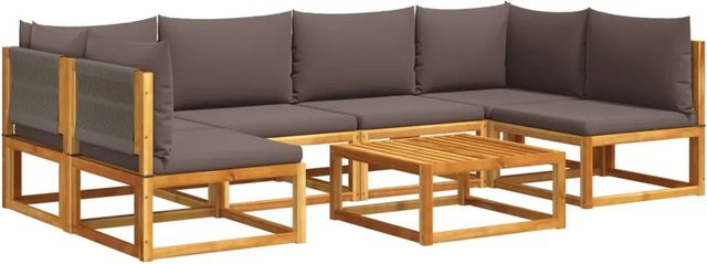 vidaXL 7-tlg. Garten-Sofagarnitur aus Akazienholz mit grauen Kissen aus Polyester - Bild 1