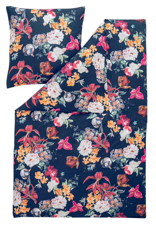Estella Mako Jersey Bettwäsche Oxana Blütenmeer Nachtblau mit Bettbezug und Kissenbezug B/H: 155 x 220 cm und 80 x 80 cm - Bild 1