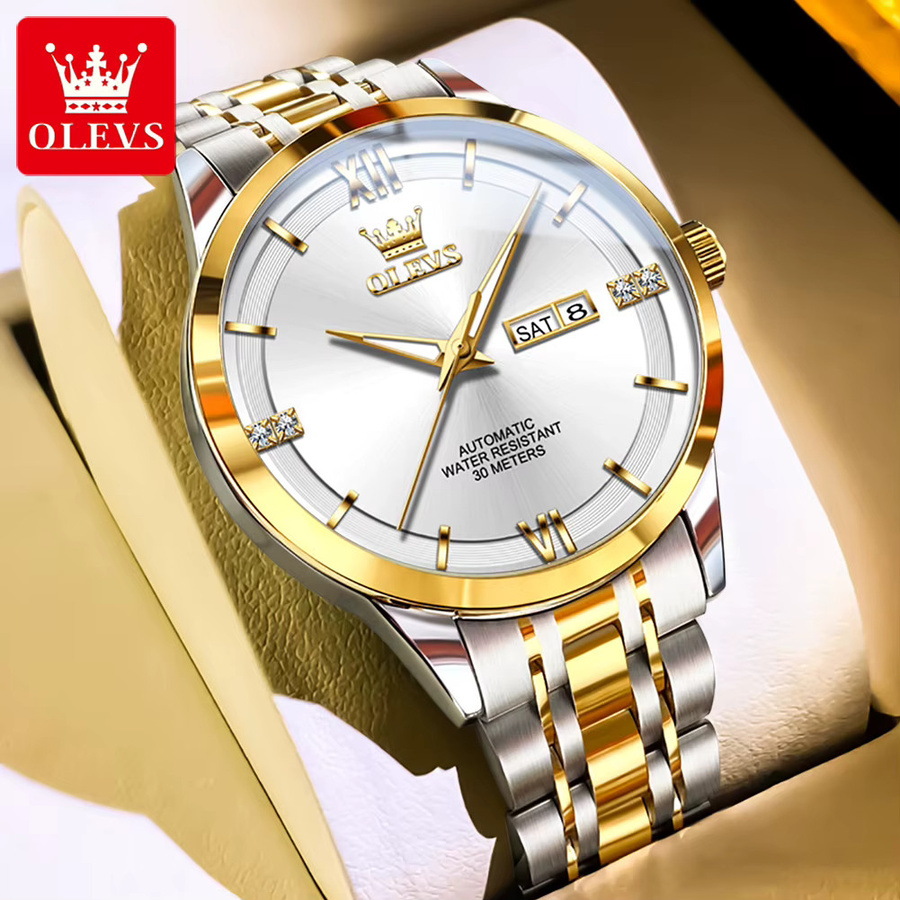 OLEVS Armbanduhr Automatik, Edelstahl, Bicolor, Gold, Herren - Bild 6
