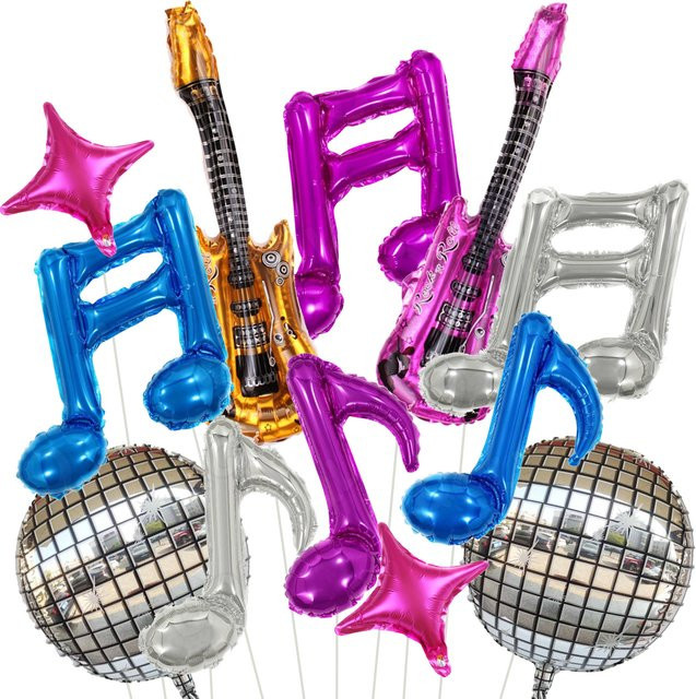 12-teiliges BALONAQ Folienballon-Set mit Musiknoten und Gitarren für deine Musik-Geburtstagsparty in Mehrfarbig - Bild 1