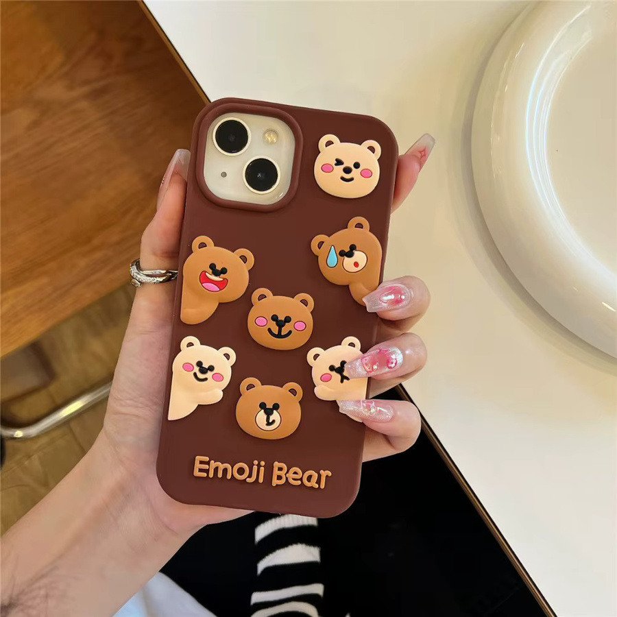 Niedliche 3D-Bär Handyhülle aus weichem Silikon für iPhone 12 bis iPhone 17 Pro Max, stoßfest, Farbe: Braun - Bild 5