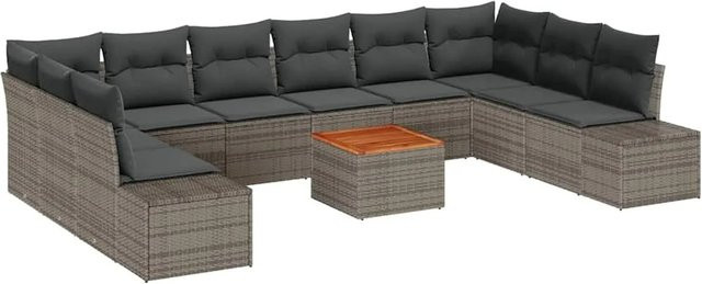 vidaXL Garten-Sofa-Set aus Poly-Rattan in Grau mit 11-teiligem Polster-Set und Tisch in U-Form - Bild 1