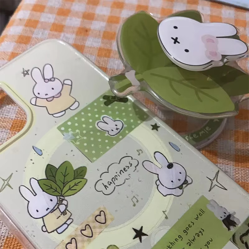 Miffy Handyhülle mit magnetischem Halter für iPhone 17 16 15 14 in Multicolour, sturzsicheres Cartoon Design mit Hase und Blatt - Bild 2