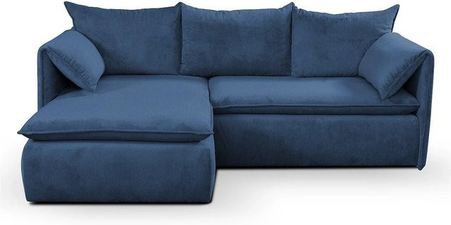 Vente-unique Schlafsofa Teodora in Marineblau mit Cord-Bezug und L-Form, Breite: 230 cm - Bild 1