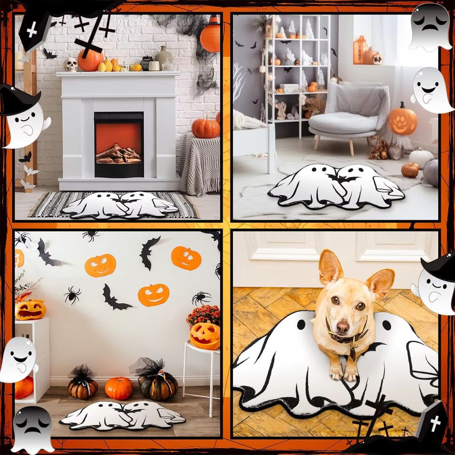 VIKAMA Halloween Fußmatte mit niedlichem Cartoon-Geist in Weiß, rutschfester Teppich für Badezimmer und Schlafzimmer - Bild 2