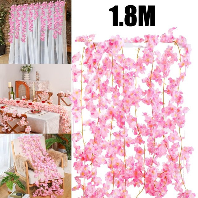 Uflower Kirschblüte Sakura Girlande aus Seide in Pink, 180 cm künstliche Blumen für Hochzeiten und Party Dekoration - Bild 1