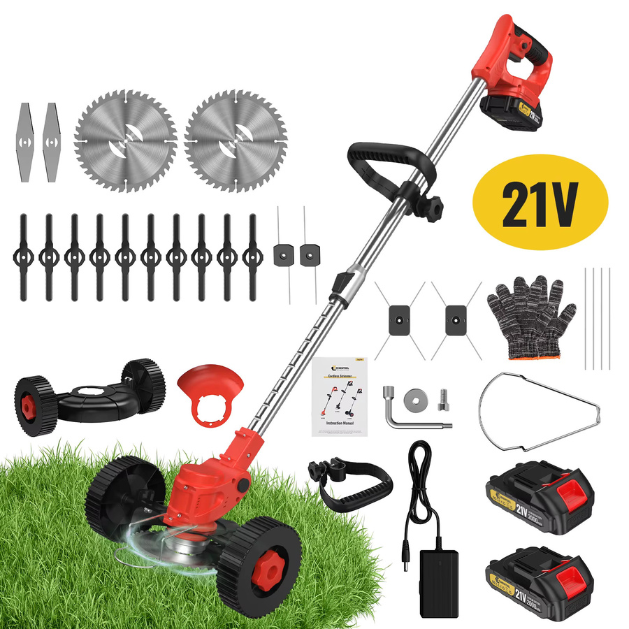 CONENTOOL Kabelloser Elektrischer Rasentrimmer mit Rad und Längenverstellung für Makita LXT 18V Akku in Grün und Rot - Bild 7