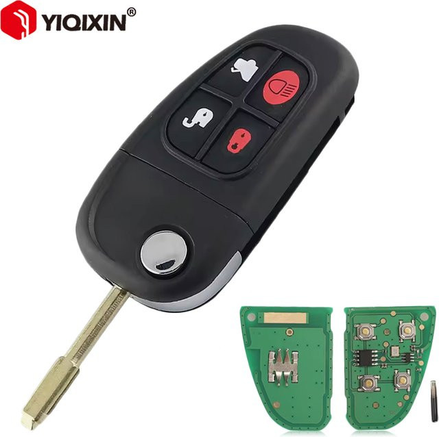 YIQIXIN Flip Remote Autoschlüssel für Jaguar X S Typ, XJ, XJR, XJ8, XK, XF mit 4D60 Chip, 4 Tasten, Schwarz, 315/433 MHz - Bild 1