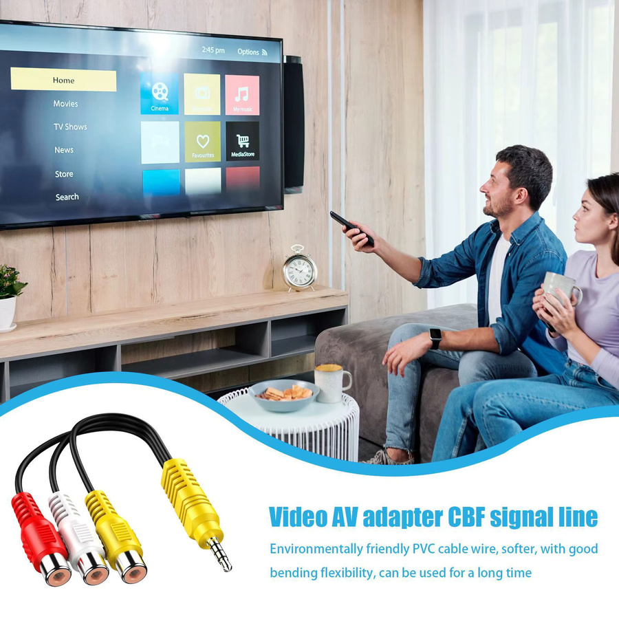 TCL AV-Adapterkabel: 3,5 mm Klinke auf 3 Cinch-Buchsen, Mini-Aux-Stereo-Audio-Video-Adapter, Multicolor - Bild 2