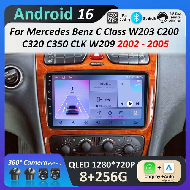 KJ-NAVI Android 16 Multimedia-Player für Mercedes Benz C-Klasse W203 C200 C320 C350 und CLK W209 (2002 - 2005) mit DSP Stereo Zubehör - Bild 1
