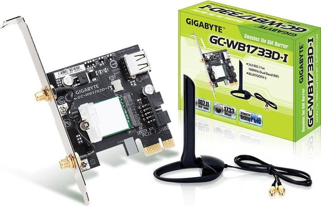 Gigabyte GC-WB1733D-I Netzwerkadapter PCIe mit Dual-Band Wi-Fi 5 und Bluetooth 5.0 in Schwarz - Bild 1