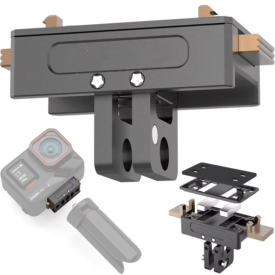 Magnetische Adapterhalterung für Insta360 X5, X4 und Ace Pro 2 Action-Kameras in Schwarz mit Schnellverschluss und Erweiterungssockel - Bild 2