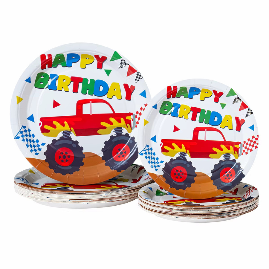 Monster Truck Happy Birthday Einweg-Pappteller, runde Pappteller für Themenpartys und Feiern in Mehrfarbig - Bild 3