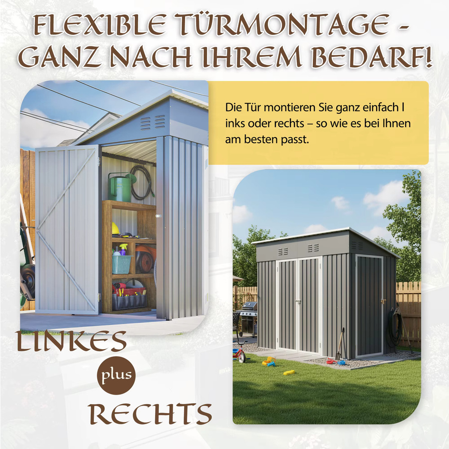 GIHAUVIA Outdoor-Gartenschuppen aus Metall in Grau mit Metallboden, schrägem Dach und doppelt abschließbaren Türen, B/T/H: 229 x 111 x 192 cm - Bild 6