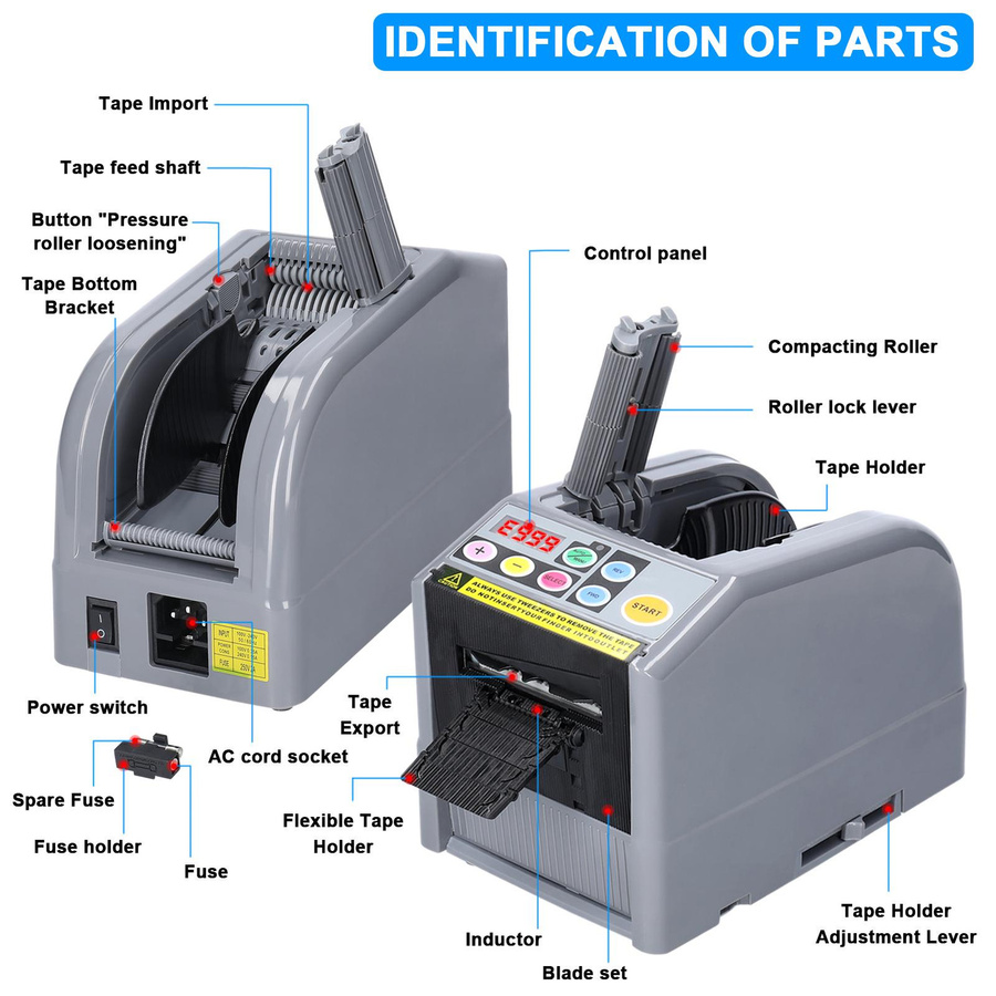 TOMTOP JMS Automatische Bandschneidemaschine für Schutzfolien in Bunt und Grau, Breite: 6-60 mm, Länge: 5-999 mm - Bild 4