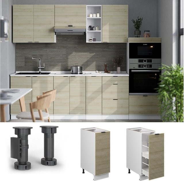 Vicco Apothekerunterschrank Fame-Line Weiß Eiche gefräst mit Arbeitsplatte Anthrazit Breite: 30 cm - Bild 1