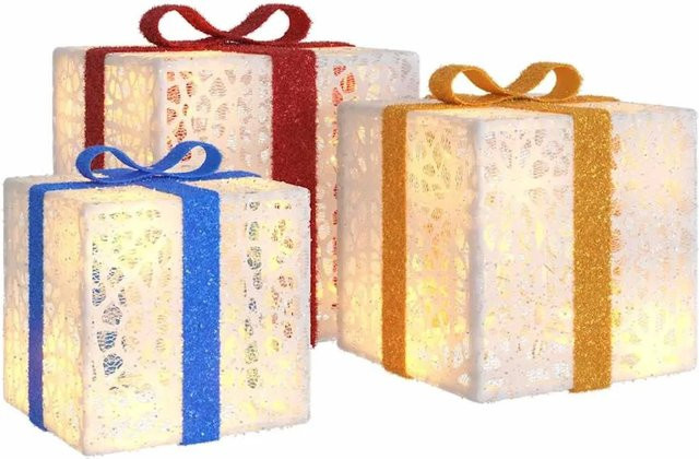 vidaXL Beleuchtete Geschenkboxen für Weihnachten, 3er-Set, 64 LEDs Warmweiß, Farbe: Weiß - Bild 1