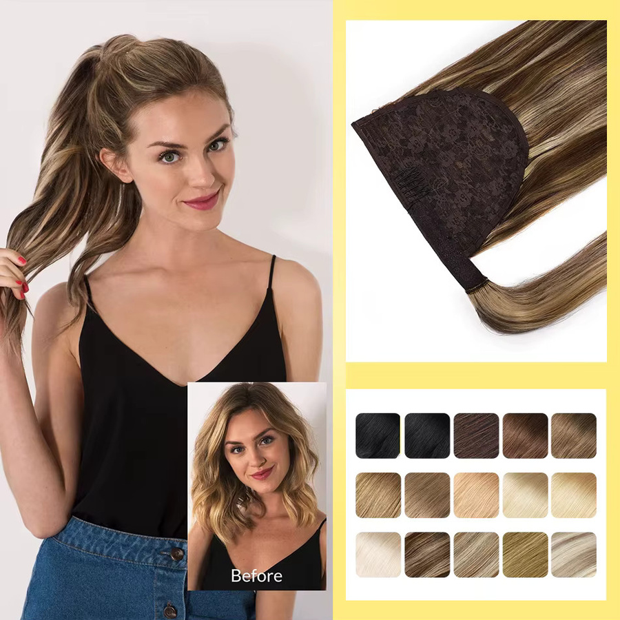 Yelo Pferdeschwanz-Echthaarverlängerung, Remy-Haar, blond, gewellt - Bild 3