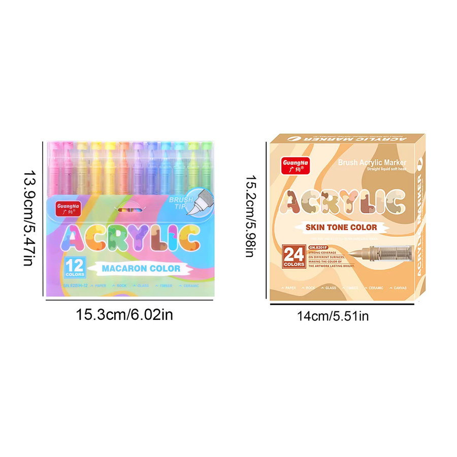 Acrylmarker-Set mit weichen Pinselspitzen in Macaron-Farben und Hauttönen für DIY Kunstprojekte, 12-24 Farben - Bild 2