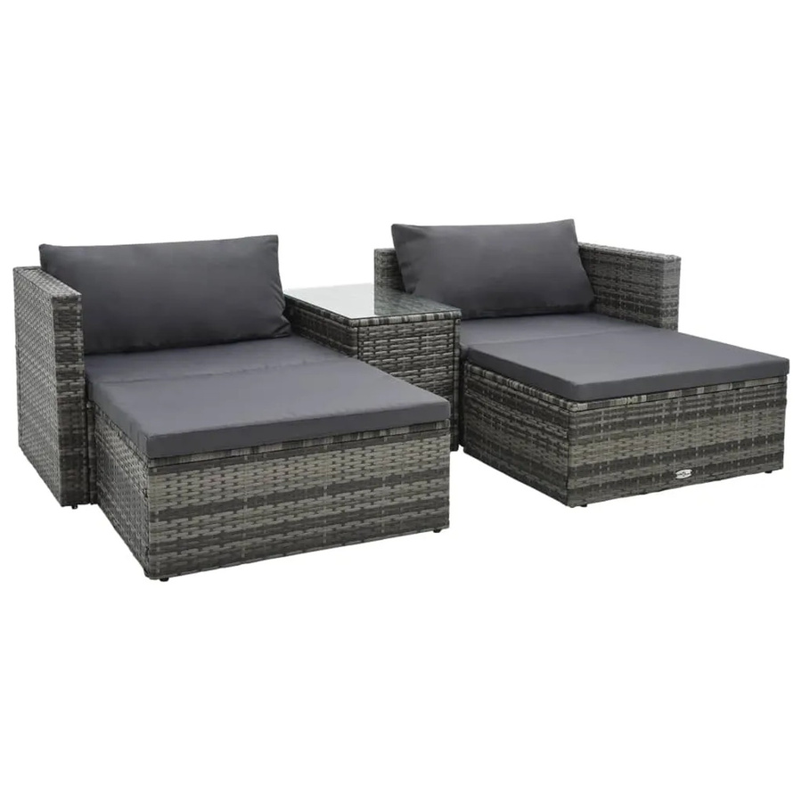 vidaXL 5-tlg Garten-Lounge-Set Modell 8 aus Poly Rattan in Grau mit Auflagen und pulverbeschichtetem Stahlgestell - Bild 2