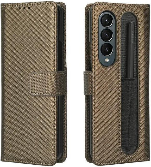 Lederhülle für Samsung Galaxy Z Fold 6 5 4 3 mit Stifthalter und Kartenfach in Braun - Bild 1