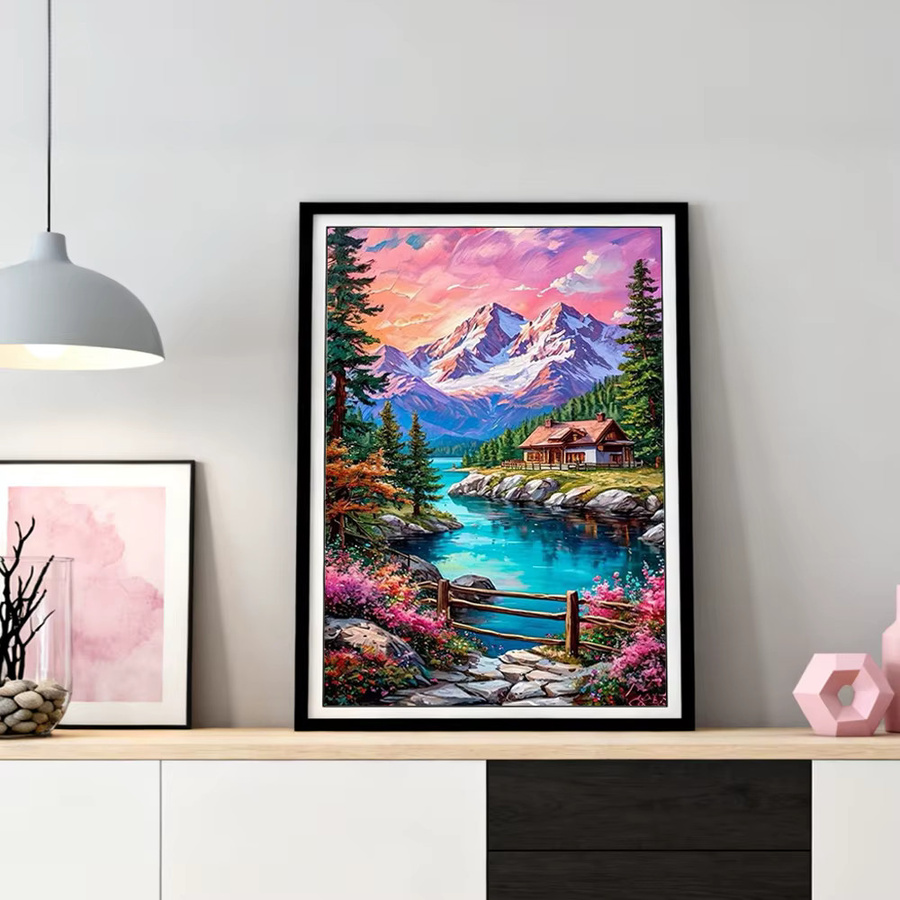 HUACAN Diamantmalerei Berglandschaft mit See und Fluss als Diamantstickerei in Multicolour, B/H: 30 x 20 cm - Bild 2