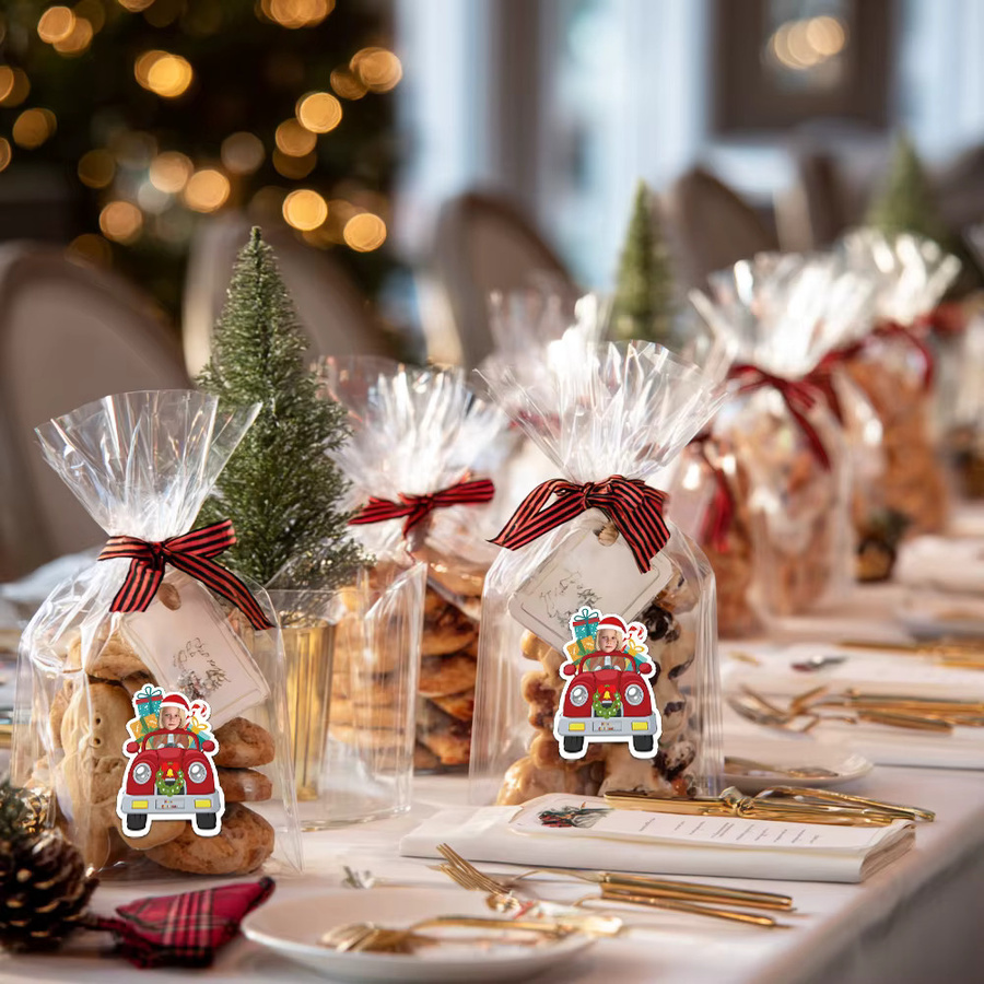 20 Stück personalisierte Weihnachts-Gesichtsaufkleber von Cyuan mit Auto-Weihnachtsmann-Design-Hüten in Mehrfarbig - Bild 3