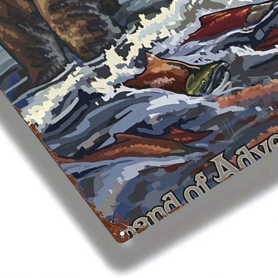 HELLOYOUNG Metallschild Alaskan Brown Bear Fishing Retro Wandkunst für Home Bar und Garage, Mehrfarbig, Rechteckig, 30,0 x 20,0 cm - Bild 3