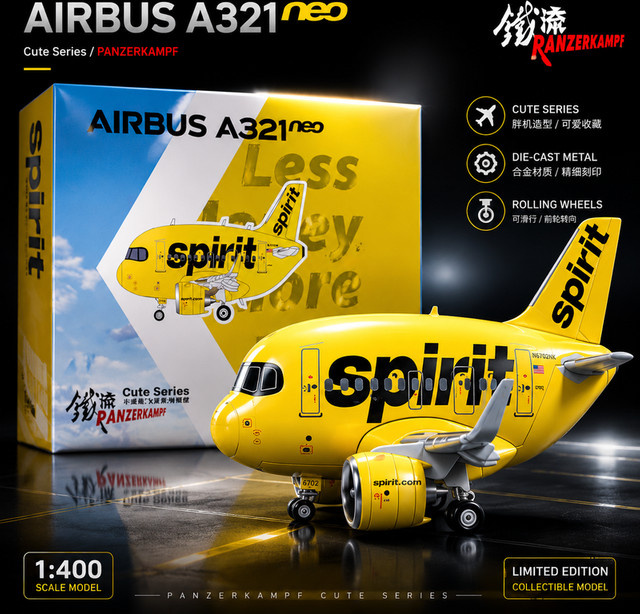 Panzerkampf Airbus A321NEO Spirit Airlines, Flugzeugmodell, Vollmetall, Gelb - Bild 1